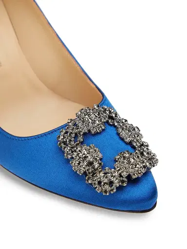 Manolo Blahnik Women's Hangisi 70MM Crystal-Embellished Satin Pumps - Blue | Thumbnail 5 Manolo Blahnik Women's Hangisi 70MM Crystal-Embellished Satin Pumps - Blue | Thumbnail 5