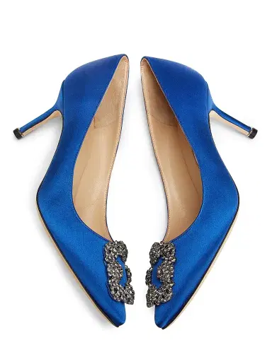 Manolo Blahnik Women's Hangisi 70MM Crystal-Embellished Satin Pumps - Blue | Thumbnail 6 Manolo Blahnik Women's Hangisi 70MM Crystal-Embellished Satin Pumps - Blue | Thumbnail 6