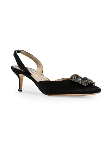 Manolo Blahnik Women's Hangisli 50MM Jewel Buckle Satin Pumps - Black - Size 10.5 | Thumbnail 4 Manolo Blahnik Women's Hangisli 50MM Jewel Buckle Satin Pumps - Black - Size 10.5 | Thumbnail 4