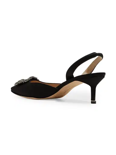 Manolo Blahnik Women's Hangisli 50MM Jewel Buckle Satin Pumps - Black - Size 10.5 | Thumbnail 5 Manolo Blahnik Women's Hangisli 50MM Jewel Buckle Satin Pumps - Black - Size 10.5 | Thumbnail 5