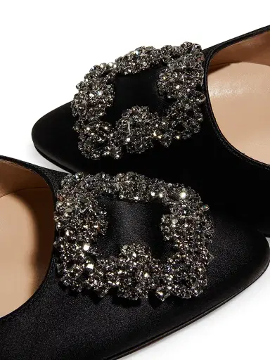 Manolo Blahnik Women's Hangisli 50MM Jewel Buckle Satin Pumps - Black - Size 10.5 | Thumbnail 7 Manolo Blahnik Women's Hangisli 50MM Jewel Buckle Satin Pumps - Black - Size 10.5 | Thumbnail 7