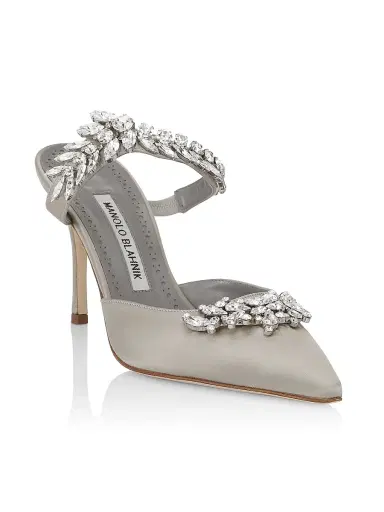 Manolo Blahnik Women's Lurum 90MM Embellished Satin Mules - Light Grey | Thumbnail 2 Manolo Blahnik Women's Lurum 90MM Embellished Satin Mules - Light Grey | Thumbnail 2