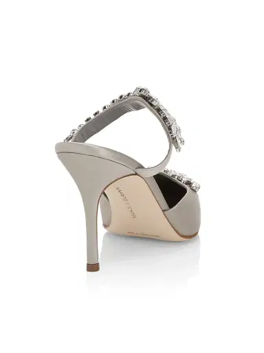 Manolo Blahnik Women's Lurum 90MM Embellished Satin Mules - Light Grey | Thumbnail 3 Manolo Blahnik Women's Lurum 90MM Embellished Satin Mules - Light Grey | Thumbnail 3