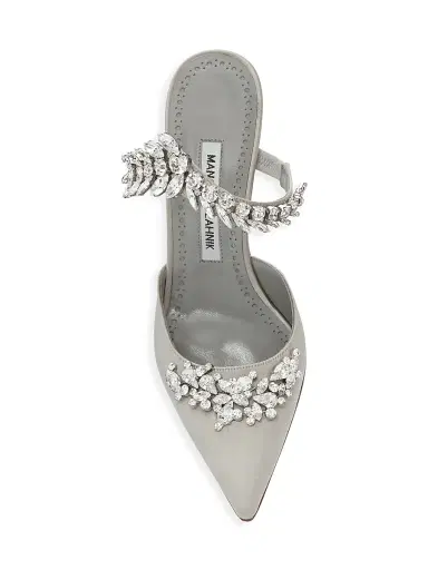 Manolo Blahnik Women's Lurum 90MM Embellished Satin Mules - Light Grey | Thumbnail 5 Manolo Blahnik Women's Lurum 90MM Embellished Satin Mules - Light Grey | Thumbnail 5