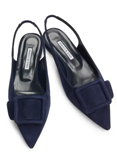 Manolo Blahnik Women's Maylura Suede Slingback Flats - Navy | Thumbnail 4 Manolo Blahnik Women's Maylura Suede Slingback Flats - Navy | Thumbnail 4