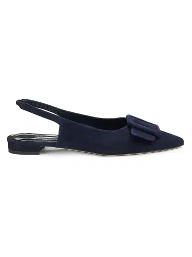 Manolo Blahnik Women's Maylura Suede Slingback Flats - Navy | Thumbnail 1 Manolo Blahnik Women's Maylura Suede Slingback Flats - Navy | Thumbnail 1