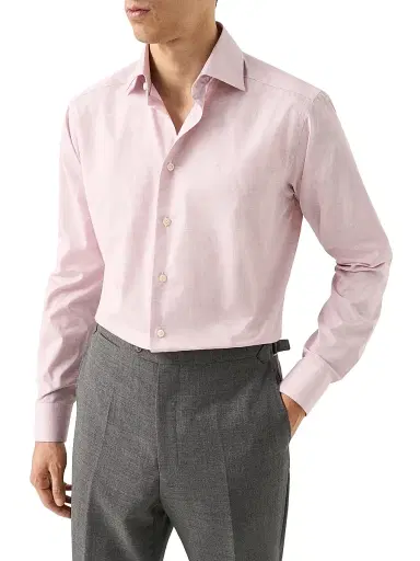 Eton Men's Slim-Fit Melange Solid Button-Front Shirt - Pink | Thumbnail 3 Eton Men's Slim-Fit Melange Solid Button-Front Shirt - Pink | Thumbnail 3