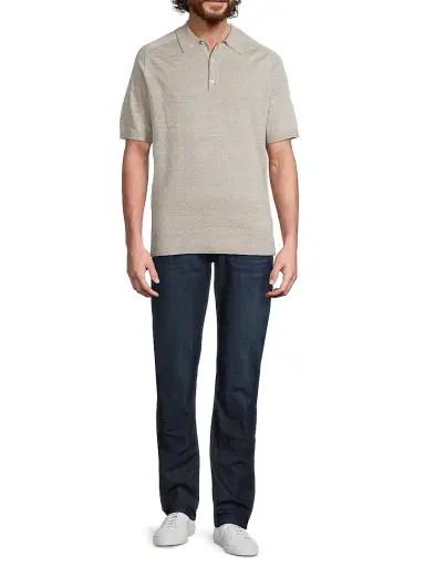 Eton Men's Linen-Cotton Woven Polo Shirt - Beige | Thumbnail 2 Eton Men's Linen-Cotton Woven Polo Shirt - Beige | Thumbnail 2