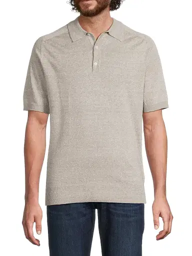 Eton Men's Linen-Cotton Woven Polo Shirt - Beige | Thumbnail 3 Eton Men's Linen-Cotton Woven Polo Shirt - Beige | Thumbnail 3