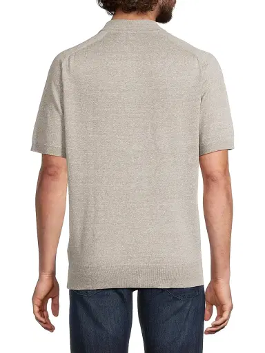 Eton Men's Linen-Cotton Woven Polo Shirt - Beige | Thumbnail 5 Eton Men's Linen-Cotton Woven Polo Shirt - Beige | Thumbnail 5