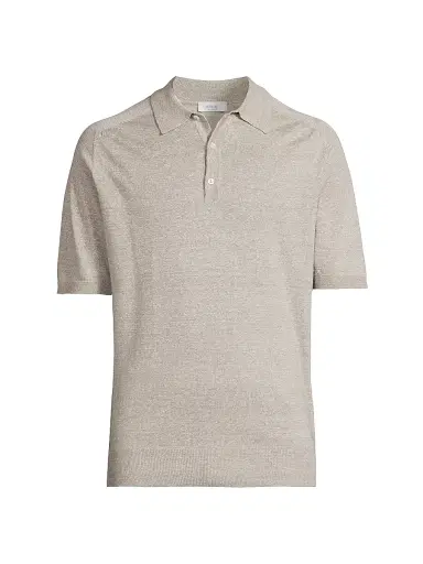 Eton Men's Linen-Cotton Woven Polo Shirt - Beige | Thumbnail 1 Eton Men's Linen-Cotton Woven Polo Shirt - Beige | Thumbnail 1