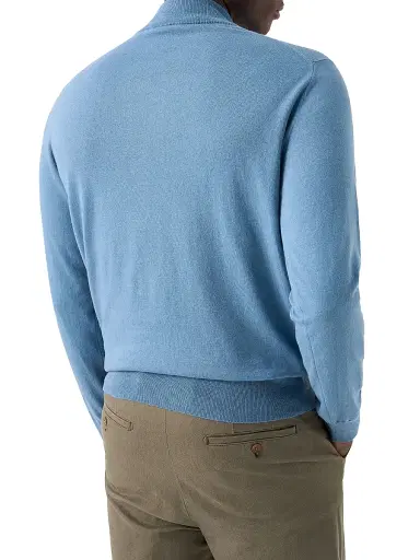 Eton Men's Cotton-Cashmere Fine Weave Quarter-Zip Sweater - Blue | Thumbnail 3 Eton Men's Cotton-Cashmere Fine Weave Quarter-Zip Sweater - Blue | Thumbnail 3