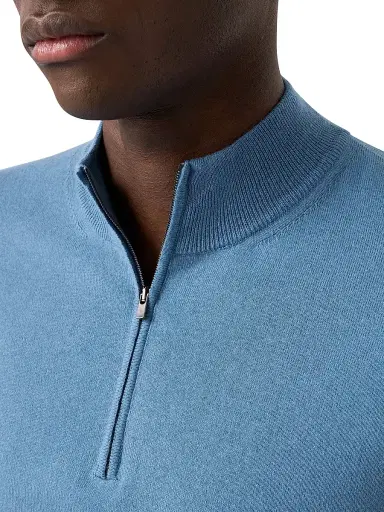 Eton Men's Cotton-Cashmere Fine Weave Quarter-Zip Sweater - Blue | Thumbnail 4 Eton Men's Cotton-Cashmere Fine Weave Quarter-Zip Sweater - Blue | Thumbnail 4