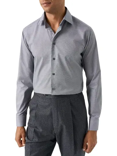Eton Men's Contemporary-Fit Textured Cotton Piqué Shirt - Blue | Thumbnail 2 Eton Men's Contemporary-Fit Textured Cotton Piqué Shirt - Blue | Thumbnail 2
