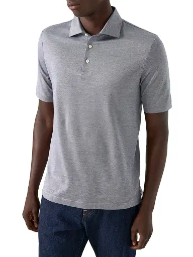 Eton Men's Jaquard Filo Di Scozia Polo Shirt - Blue | Thumbnail 2 Eton Men's Jaquard Filo Di Scozia Polo Shirt - Blue | Thumbnail 2
