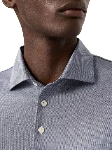 Eton Men's Jaquard Filo Di Scozia Polo Shirt - Blue | Thumbnail 4 Eton Men's Jaquard Filo Di Scozia Polo Shirt - Blue | Thumbnail 4
