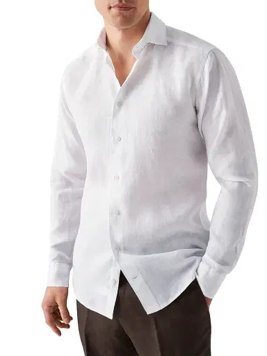 Eton Men's Contemporary-Fit Linen Shirt - White | Thumbnail 4 Eton Men's Contemporary-Fit Linen Shirt - White | Thumbnail 4