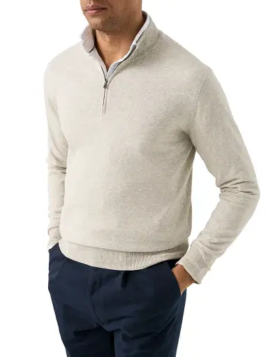 Eton Men's Cotton-Cashmere Fine Weave Quarter-Zip Sweater - Beige | Thumbnail 2 Eton Men's Cotton-Cashmere Fine Weave Quarter-Zip Sweater - Beige | Thumbnail 2