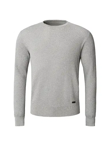 Eton Men's Popcorn-Stitch Cotton Crewneck Sweater - Grey | Thumbnail 1 Eton Men's Popcorn-Stitch Cotton Crewneck Sweater - Grey | Thumbnail 1