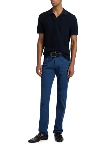 Canali Men's Piqué-Stitch Cotton Polo Shirt - Navy | Thumbnail 2 Canali Men's Piqué-Stitch Cotton Polo Shirt - Navy | Thumbnail 2