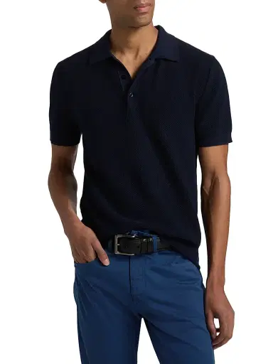Canali Men's Piqué-Stitch Cotton Polo Shirt - Navy | Thumbnail 3 Canali Men's Piqué-Stitch Cotton Polo Shirt - Navy | Thumbnail 3