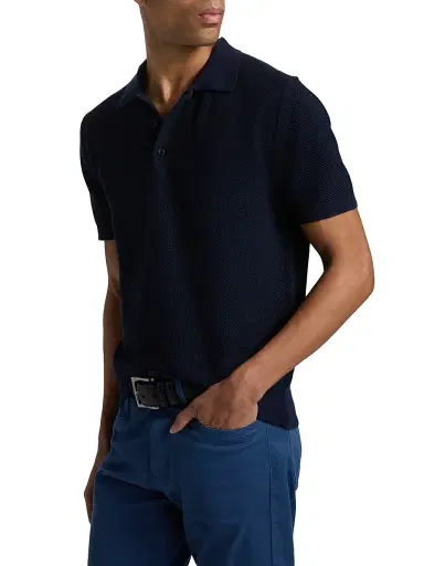 Canali Men's Piqué-Stitch Cotton Polo Shirt - Navy | Thumbnail 4 Canali Men's Piqué-Stitch Cotton Polo Shirt - Navy | Thumbnail 4