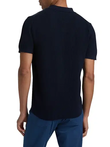 Canali Men's Piqué-Stitch Cotton Polo Shirt - Navy | Thumbnail 5 Canali Men's Piqué-Stitch Cotton Polo Shirt - Navy | Thumbnail 5
