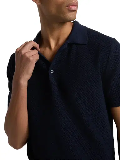 Canali Men's Piqué-Stitch Cotton Polo Shirt - Navy | Thumbnail 6 Canali Men's Piqué-Stitch Cotton Polo Shirt - Navy | Thumbnail 6