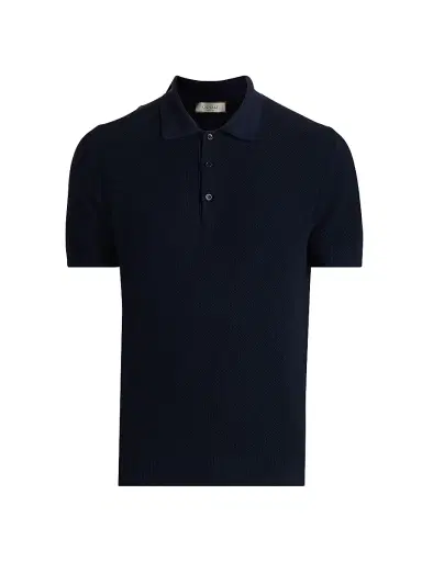 Canali Men's Piqué-Stitch Cotton Polo Shirt - Navy | Thumbnail 1 Canali Men's Piqué-Stitch Cotton Polo Shirt - Navy | Thumbnail 1