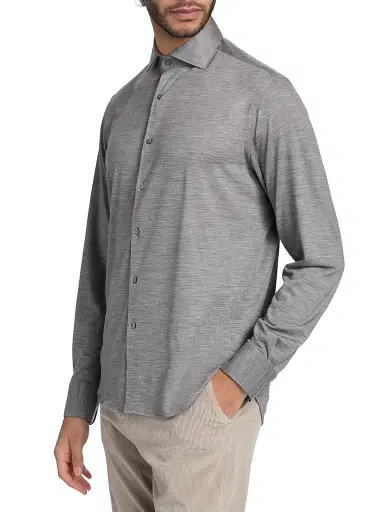 Canali Men's Jersey Sport Shirt - Grey | Thumbnail 4 Canali Men's Jersey Sport Shirt - Grey | Thumbnail 4