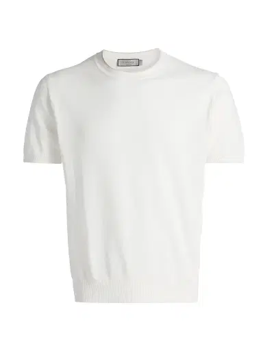 Canali Men's Contrast Tipped Knit Crewneck T-Shirt - White | Thumbnail 1 Canali Men's Contrast Tipped Knit Crewneck T-Shirt - White | Thumbnail 1
