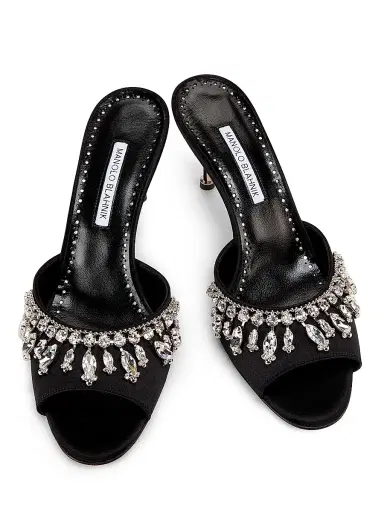 Manolo Blahnik Women's Tulimu Crystal-Embellished Mules - Black | Thumbnail 4 Manolo Blahnik Women's Tulimu Crystal-Embellished Mules - Black | Thumbnail 4