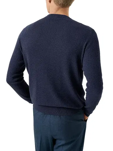 Eton Men's Popcorn-Stitch Cotton Crewneck Sweater - Blue | Thumbnail 3 Eton Men's Popcorn-Stitch Cotton Crewneck Sweater - Blue | Thumbnail 3