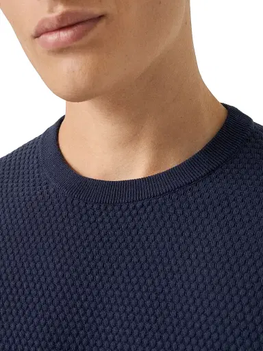 Eton Men's Popcorn-Stitch Cotton Crewneck Sweater - Blue | Thumbnail 4 Eton Men's Popcorn-Stitch Cotton Crewneck Sweater - Blue | Thumbnail 4