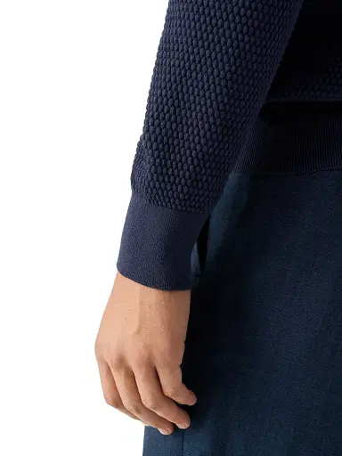 Eton Men's Popcorn-Stitch Cotton Crewneck Sweater - Blue | Thumbnail 5 Eton Men's Popcorn-Stitch Cotton Crewneck Sweater - Blue | Thumbnail 5