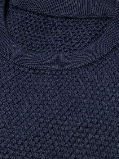 Eton Men's Popcorn-Stitch Cotton Crewneck Sweater - Blue | Thumbnail 6 Eton Men's Popcorn-Stitch Cotton Crewneck Sweater - Blue | Thumbnail 6