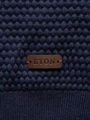 Eton Men's Popcorn-Stitch Cotton Crewneck Sweater - Blue | Thumbnail 8 Eton Men's Popcorn-Stitch Cotton Crewneck Sweater - Blue | Thumbnail 8
