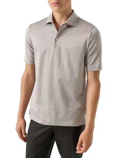 Eton Men's Jaquard Filo Di Scozia Polo Shirt - Beige | Thumbnail 2 Eton Men's Jaquard Filo Di Scozia Polo Shirt - Beige | Thumbnail 2