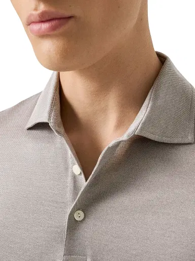 Eton Men's Jaquard Filo Di Scozia Polo Shirt - Beige | Thumbnail 4 Eton Men's Jaquard Filo Di Scozia Polo Shirt - Beige | Thumbnail 4
