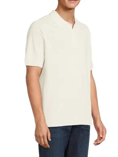 Eton Men's Linen-Cotton Woven Polo Shirt - Cream | Thumbnail 4 Eton Men's Linen-Cotton Woven Polo Shirt - Cream | Thumbnail 4
