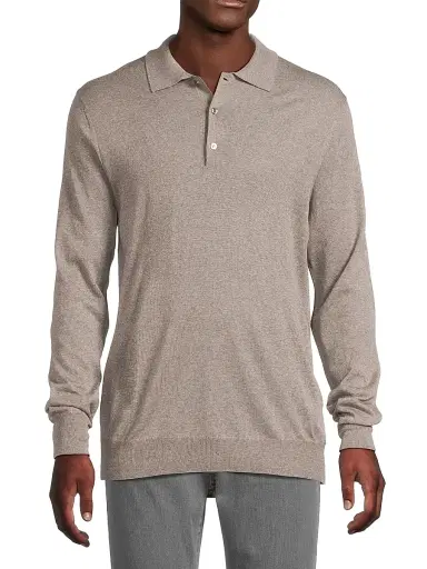 Canali Men's Heathered Merino Wool Modern-Fit Polo Shirt | Thumbnail 3 Canali Men's Heathered Merino Wool Modern-Fit Polo Shirt | Thumbnail 3