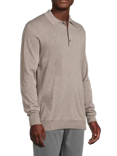 Canali Men's Heathered Merino Wool Modern-Fit Polo Shirt | Thumbnail 4 Canali Men's Heathered Merino Wool Modern-Fit Polo Shirt | Thumbnail 4