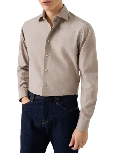 Eton Men's Contemporary-Fit Melange Solid Button-Front Shirt | Thumbnail 3 Eton Men's Contemporary-Fit Melange Solid Button-Front Shirt | Thumbnail 3
