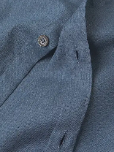 Canali Men's Solid Herringbone Woven Cotton Shirt - Dark Blue | Thumbnail 6 Canali Men's Solid Herringbone Woven Cotton Shirt - Dark Blue | Thumbnail 6