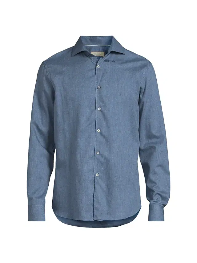 Men's Solid Herringbone Woven Cotton Shirt - Dark Blue Men's Solid Herringbone Woven Cotton Shirt - Dark Blue