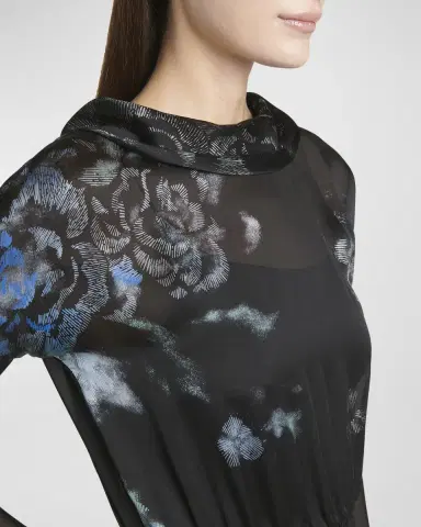 Giorgio Armani Floral Print Silk Gown with Smocked Waist | Thumbnail 5 Giorgio Armani Floral Print Silk Gown with Smocked Waist | Thumbnail 5
