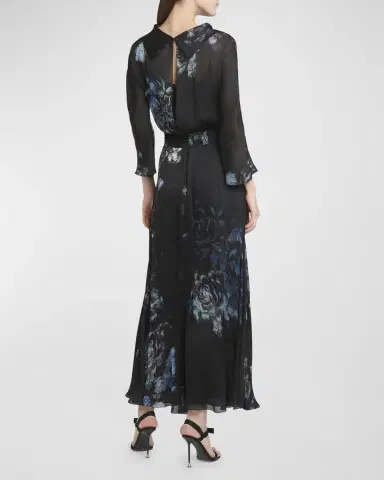 Giorgio Armani Floral Print Silk Gown with Smocked Waist | Thumbnail 6 Giorgio Armani Floral Print Silk Gown with Smocked Waist | Thumbnail 6