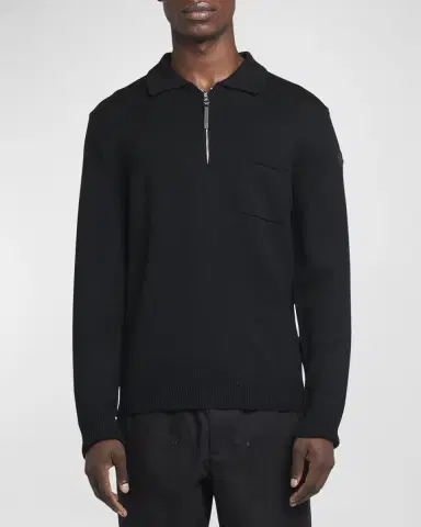 Moncler Men's Long-Sleeve Zip Polo Sweater | Thumbnail 4 Moncler Men's Long-Sleeve Zip Polo Sweater | Thumbnail 4