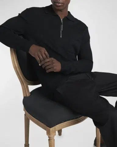 Moncler Men's Long-Sleeve Zip Polo Sweater | Thumbnail 6 Moncler Men's Long-Sleeve Zip Polo Sweater | Thumbnail 6
