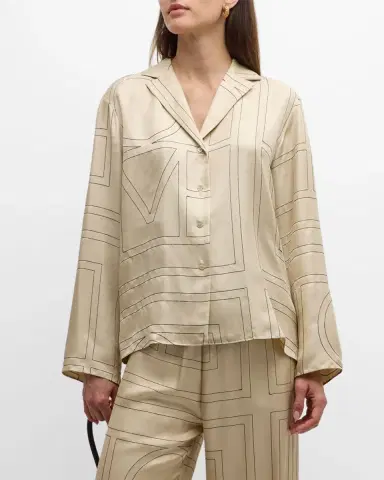 TOTEME Monogram-Embroidered Silk Pajama Top | Thumbnail 4 TOTEME Monogram-Embroidered Silk Pajama Top | Thumbnail 4